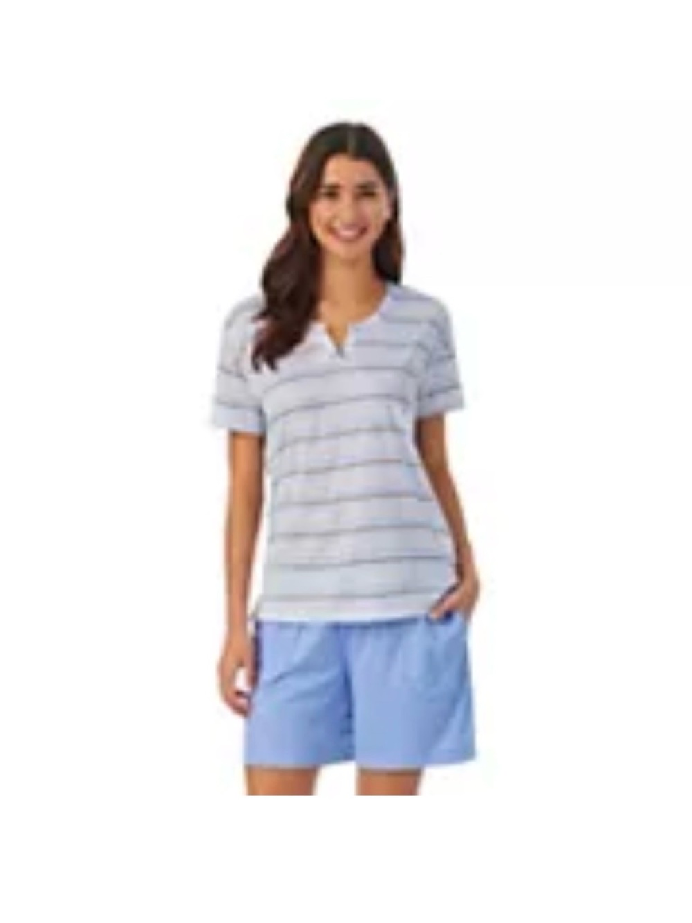 Cuddl Duds Women's Light Blue and Gray Striped Pajama Set XS